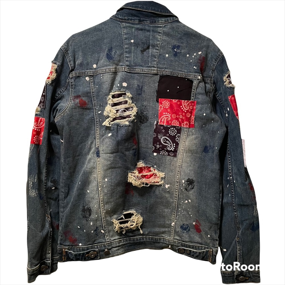 🔥SALE🔥Patchwork Bandanna Art Denim Jacket - Picture 5 of 10